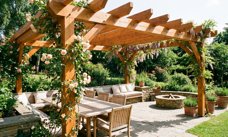 Holz-Pergola ueber Terrasse