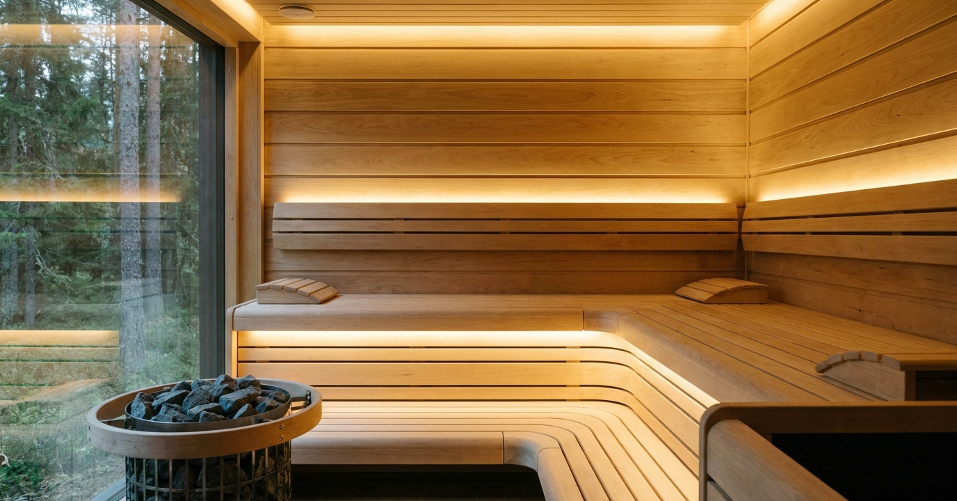 Saunaholz Abachi in moderner Sauna