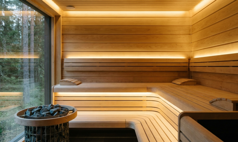 Saunaholz Abachi in moderner Sauna