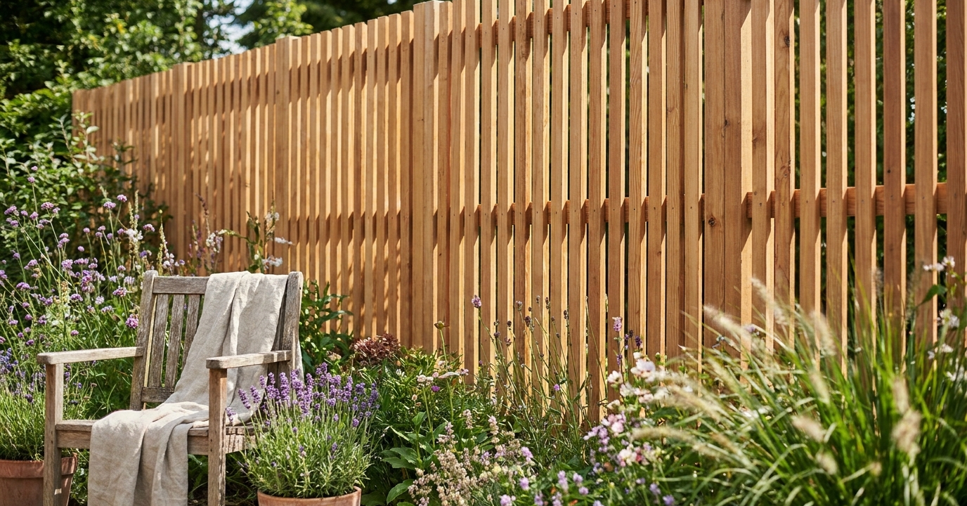 Sichtschutz aus Rhombusleisten Lärche im Garten