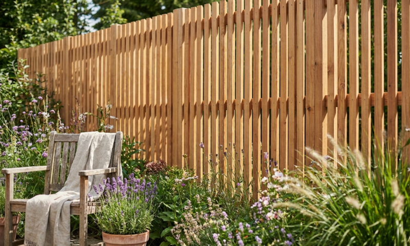 Sichtschutz aus Rhombusleisten Lärche im Garten