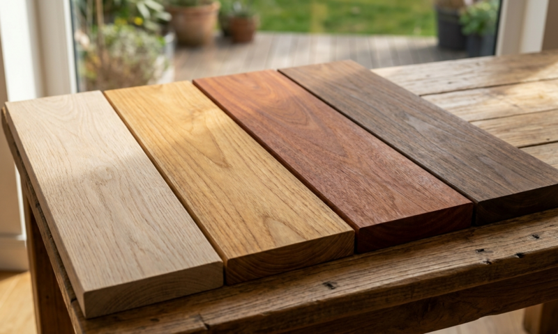 Terrassenholz Musterbretter im Vergleich